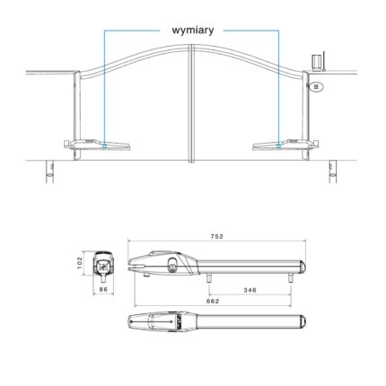 Zestaw OP 24 UNI DL 042 do bram skrzydłowych o maks. długości skrzydła 2,5 m i wadze 250 kg (w zestawie z pilotami Maxi 2) - obrazek 9
